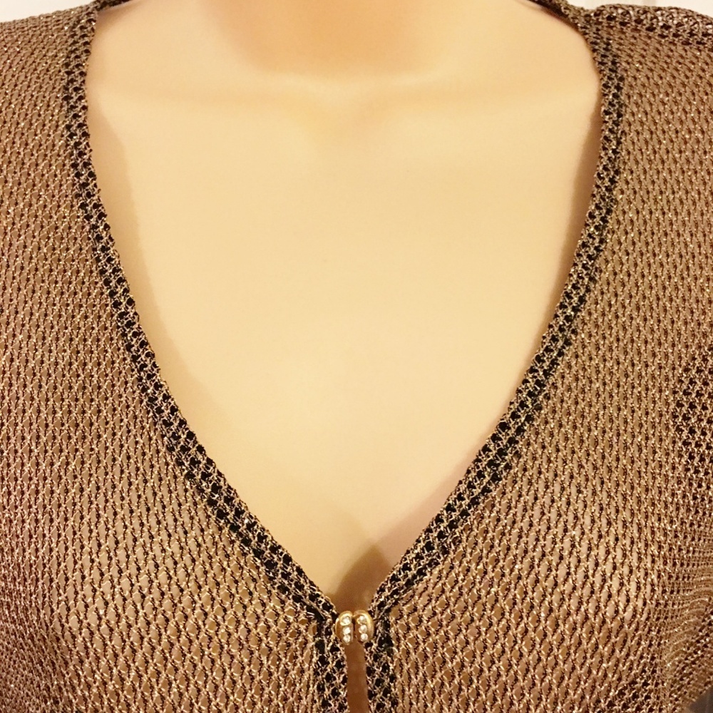 Cardigan Jacket Gold & Black Rhinestone Closure - Picture 6 of 8
